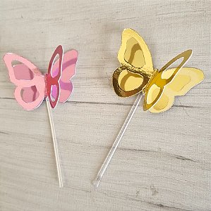 Topo para Docinhos e Bolo Borboletas Duplas efeito 3D (kit cor de rosa e/ou dourada espelhada)