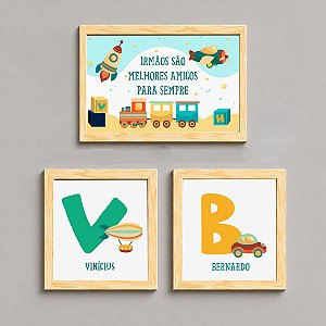 Kit com 3 quadros para Irmãos - tema Brinquedos
