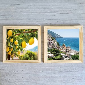 Kit com 2 Quadros Decorativos Costa Amalfitana Limão Siciliano e Positano