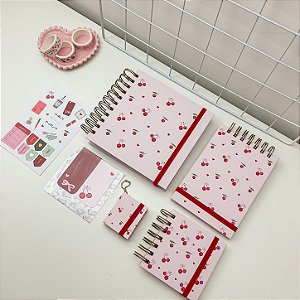 Kit Cerejinha - Agenda, Marca Página, Adesivos, Popnotes, Chaveiro Post it e Bloco de Notas