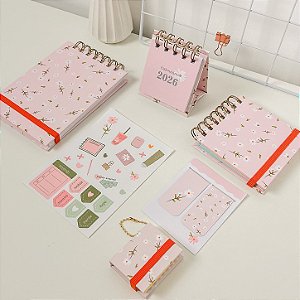 Kit Margaridas - Mini Calendário 2026/2027 , Marca Página, Adesivos, Popnotes, Chaveiro Post it e Bloco A6