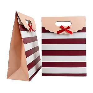 Sacola de Presente Rosa com Fechamento em Velcro e Lacinho – 32x24x10 cm