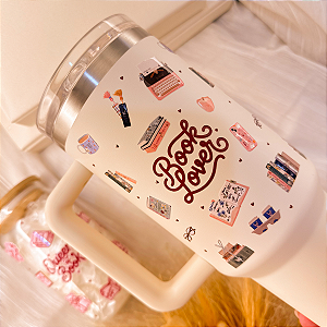 Copo Térmico Gigante 1,2L em Inox com Tampa e Canudo - Book Lover