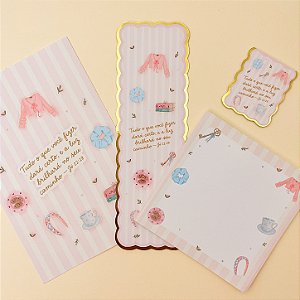 Kit Papelaria Doce Tarde - Marca-Páginas, Adesivos e Bloco de Notas