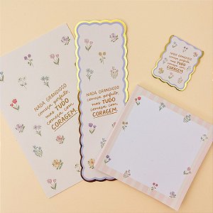 Kit Papelaria Primavera Serena - Marca-Páginas, Adesivos e Bloco de Notas