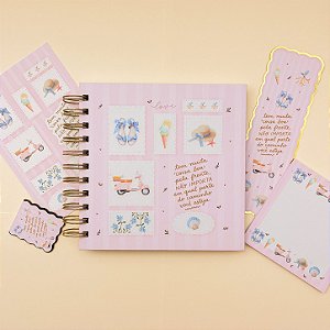 Kit Completo Mini Caderno Quadradinho Verão dos Sonhos | Marca-Páginas, Adesivos e Bloco