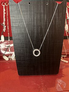 Colar veneziana com pingente círculo vazado em brilho, Prata 925.