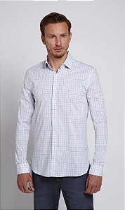 CAMISA INDIVIDUAL MC COMFORT FIO TINTO XADREZ BRANCO/AZUL 3/4