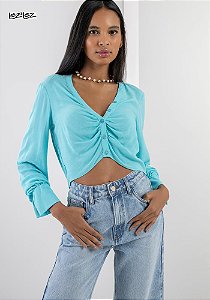 BLUSA LEZ A LEZ ML TECIDO RAYON NEW SLUB M AZUL MARUJO