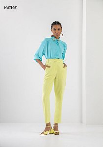 CALCA ALFAIATARIA LEZ A LEZ RETA TECIDO PETRA P AMARELO PINA COLADA