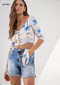 BERMUDA FEM LEZ A LEZ BOYFRIEND JEANS MEDIO C/ ELASTANO
