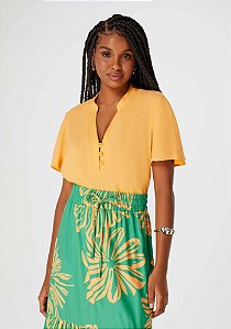 BLUSA FEM HERING MC DECOTE V C/ BOTOES LARANJA P
