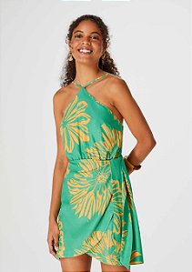 VESTIDO CURTO HERING SAIA TRANSPASSADA VERDE ESTAMPADO P