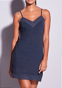 CAMISOLA HOPE ALCAS FINAS VISCOSE E RENDA HAPPY - AZUL CEDRO