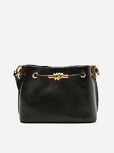 BOLSA AREZZO TIRACOLO COURO PRETO NO METAL DOURADO