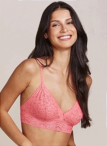 SUTIA TOP TRIANGULO HOPE COM BOJO REMOVIVEL EM RENDA - PINK TROPICAL - M