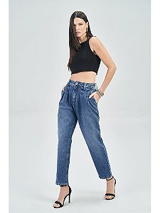 CALCA JEANS FEM MOM ACOSTAMENTO - JEANS INTERMEDIARIO
