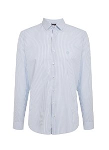 CAMISA ML INDIVIDUAL SLIM FIT 4 LISTRADA AZUL MEDIO