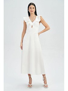 VESTIDO MIDI ACOSTAMENTO ALCA BABADO 40 PRETO
