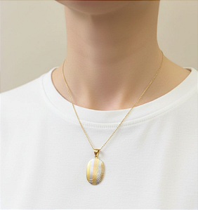 PINGENTE 2,66G BOLA 3 CORES PLACA OVAL