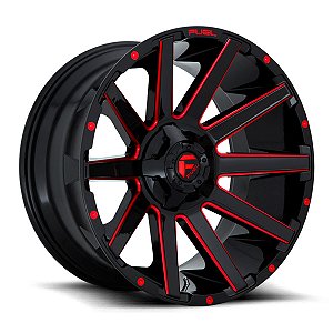 Jogo de Rodas Fuel Contra D643 20x9 8x165,1 +20MM Preto Com Vermelho