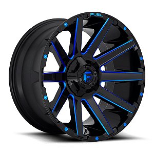 Jogo de Rodas Fuel Contra D644 20x9 8x165.1 +20MM Preto Com Azul Fresado