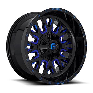 Jogo de Rodas Fuel Stroke D645 20x9 8x165.1 +1MM Preto Com Fresado Azul