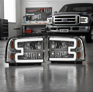 Farol Dianteiro Ford F-250 Harley Com Oled Cristal