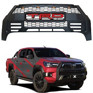 GRADE FRONTAL HILUX ROCCO 2021+ ESCRITO TRD VERMELHO C/ LED