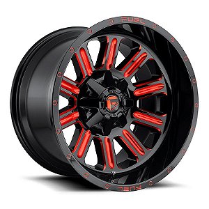 Roda Fuel Hardline D621  20x9 6x135/6x139.7x +20mm Preto Brilhante c/ Vermelho Fresado