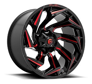 Roda Fuel Reaction D755 18x9 6x135/6x139.7 +1mm Preto Brilhante c/ Vermelho Fresado