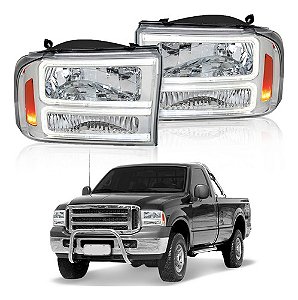 Farol Dianteiro F-250/F-350/F-4000 Harley Oled Duplo Cristal