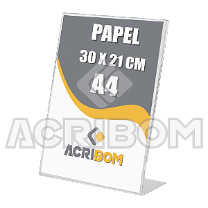 Display Acrílico A4 30x21cm de Mesa Tipo L Vertical