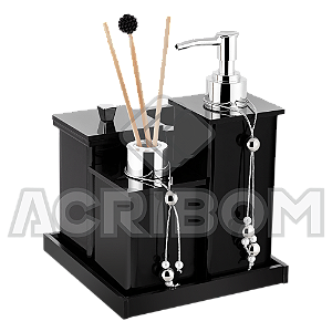 Kit Saboneteira Lavabo Banheiro em Acrílico Preto 5 Itens