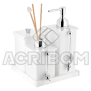 Kit Saboneteira Lavabo Banheiro em Acrílico Branco 5 Itens