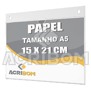 Display Acrílico A5 21x15cm de Parede Tipo U Horizontal Com Furos Para Fixação