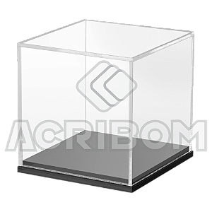 Cúpula em Acrílico QUADRADA 30x30x30cm Com Base Preta