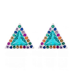 Brinco Colorido Triangulo Turmalina - Prata 925