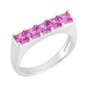 Anel Quadrado Pink Reto - Prata 925