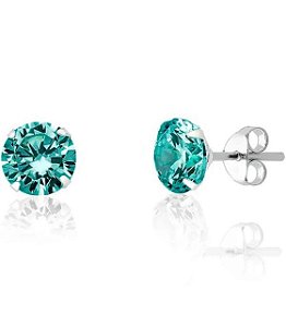 Brinco Solitário Verde Agua ou Rosa 4mm - Prata 925