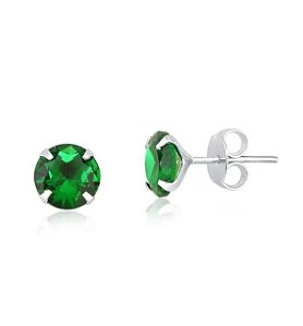 Brinco Solitario Verde 4mm - Prata 925