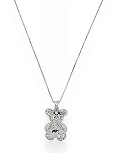 Colar Urso Com Zircônia - Banho Prata 925
