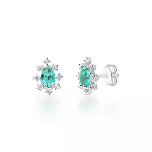 Brinco de Prata Gota Turmalina com Zircônias