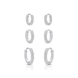 Kit Brinco Trio de Prata Argolas Cravejadas