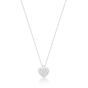 Colar de Prata Coração Cravejado Amor - 45 cm