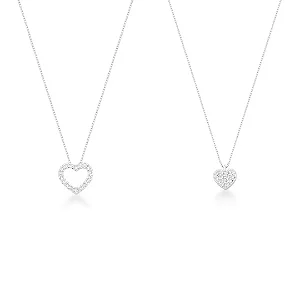 Conjunto de Prata Colar Coração Amor e Colar Coração Cravejado