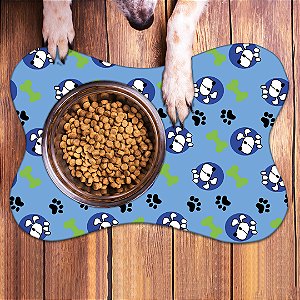 Tapete Ossinho para potinhos dos Pets comedouro Estampa Dog Branco Fundo Azul 33 cm x 46 cm