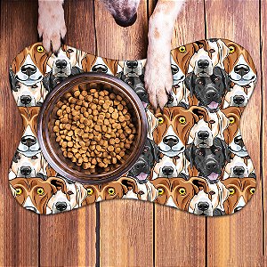 Tapete Ossinho para potinhos dos Pets comedouro Estampa Dogs Arregalados 33 cm x 46 cm