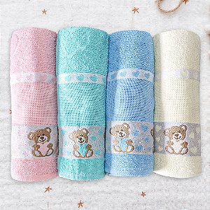 Kit c/ 4 Toalhas de Banho Infantil Ursinho Cores Sortidas