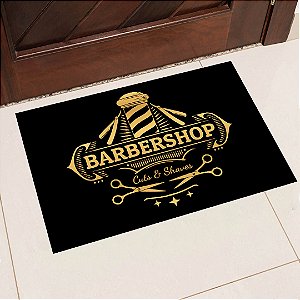Tapete de Porta para Barbearia 40x60 Estampa Barber Shop Dourado